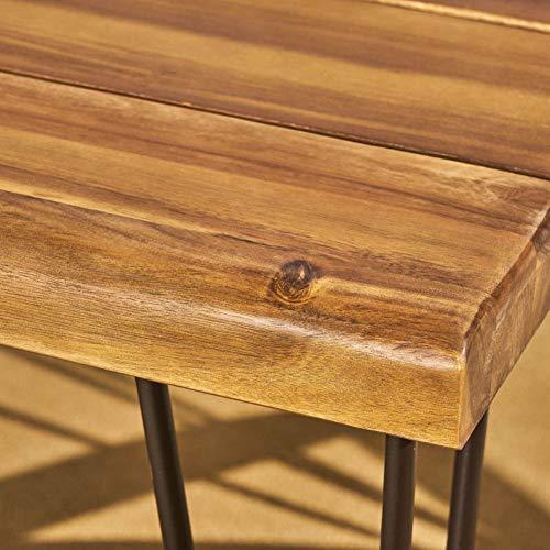 Christopher Knight Home Kama Patio Dining, Rectangular, 72", Acacia Wood Table Top, Rustic Iron Hairpin Legs, Teak Finish, Metal - CookCave