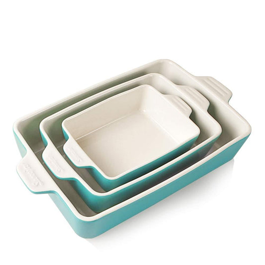 Sweejar Ceramic Bakeware Set, Rectangular Baking Dish Lasagna Pans for Cooking, Kitchen, Cake Dinner, Banquet and Daily Use, 11.8 x 7.8 x 2.76 Inches of Casserole Dishes (Turquoise) - CookCave