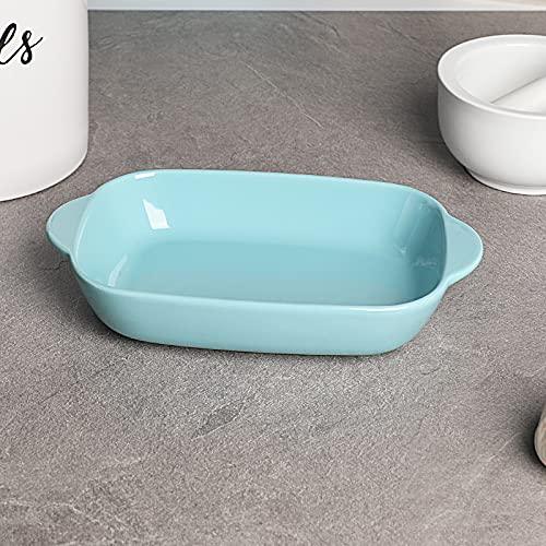 LEETOYI Ceramic Small Baking Dish 7.5-Inch Set of 4, Rectangular Bakeware with Double Handle, Baking Pans for Cooking and Cake Dinner (Turquoise) - CookCave