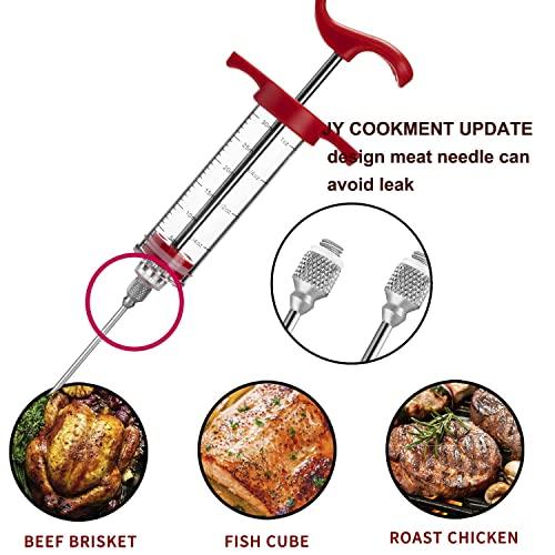 JY COOKMENT Meat Injector Syringe, 1-oz Marinade Flavor Injector with 2 Professional Needles,1 Cleaning Brushes - CookCave