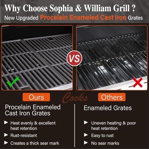 Sophia & William 4-Burner Gas BBQ Grill with Side Burner and Porcelain-Enameled Cast Iron Grates 42,000BTU Outdoor Cooking Stainless Steel Propane Grills Cabinet Style Garden Barbecue Grill, Silver - CookCave