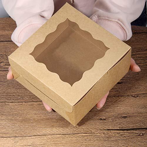 HawHawToys 60 pcs Bakery Boxes with Window, 6 x 6 x 3 inches, Kraft Cookie Boxes Pastry Boxes for Baked Goods (Brown) - CookCave