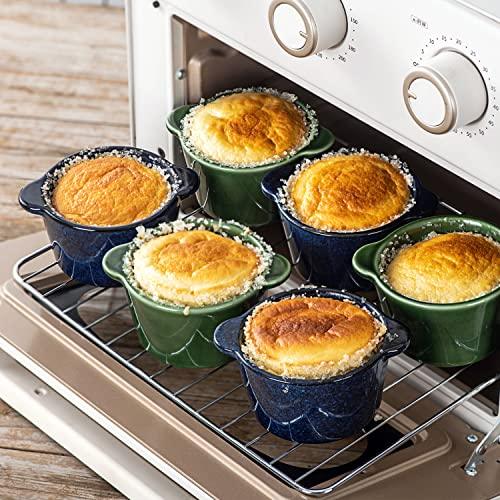 Creme Brulee Ramekins Ceramic Bowls - VICRAYS Mini Custard Cups 8 oz oven Safe Bowls Souffle Dishes for Baking Individual Casserole Dipping Sauce Pioneer Woman Bakeware Set of 6, Blue - CookCave