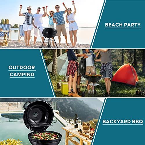 Joyfair 22-inch Kettle Charcoal Grill with Thermometer, 2 Layer Racks Barbecue Grill for Outdoor Camping Backyard Party BBQ Cooking, Premium Material & Heavy Duty, Extra Thick Steel & Enamel Coated - CookCave