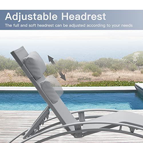 Domi Lounge Chair Set of 2, Aluminum Lounge Chairs for Outside with 5 Adjustable Positions, Chaise Lounge Outdoor for Pool, Garden, Beach, Camping, Backyard (Gray) - CookCave