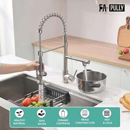 Fapully Commercial Pull Down Kitchen Sink Faucet with Sprayer Brushed Nickel - CookCave