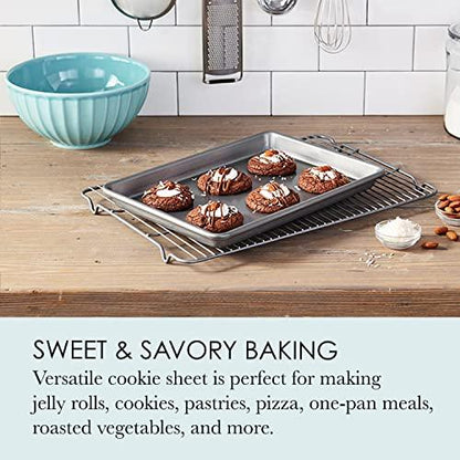 Chicago Metallic Commercial II Non-Stick Small Cookie/Baking Sheet. Perfect for making jelly rolls, cookies, pastries, one-pan meals, and more,12.25 by 8.75, Gray - CookCave