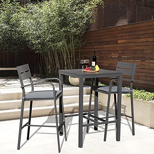 Soleil Jardin Outdoor Bar Stools Set of 2 All-Weather Aluminum Barstools Bar Height Patio Chairs with Cushions for Backyard Balcony Pool, Dark-Grey - CookCave