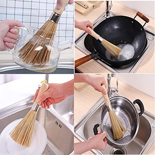 2Pack Traditional Natural Bamboo Wok Brushes , Kitchen Cleaning Brush, Bamboo Kitchen pan Brush, for Cleaning Dishes, Cast Iron Pots, Pans, Vegetables and Sink。 - CookCave