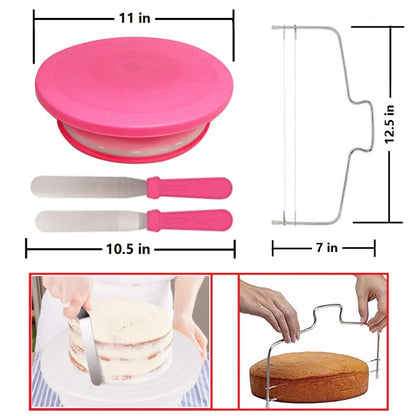 YOQXHY 90 Pcs Cake Decorating Kit with Rotating Cake Turntable & Leveler,24 Numbered Icing Piping Tips,2 Spatulas,3 Comb Scrapers,2 Couplers,5 Bag Ties and 50 Disposable Pastry Bags - CookCave