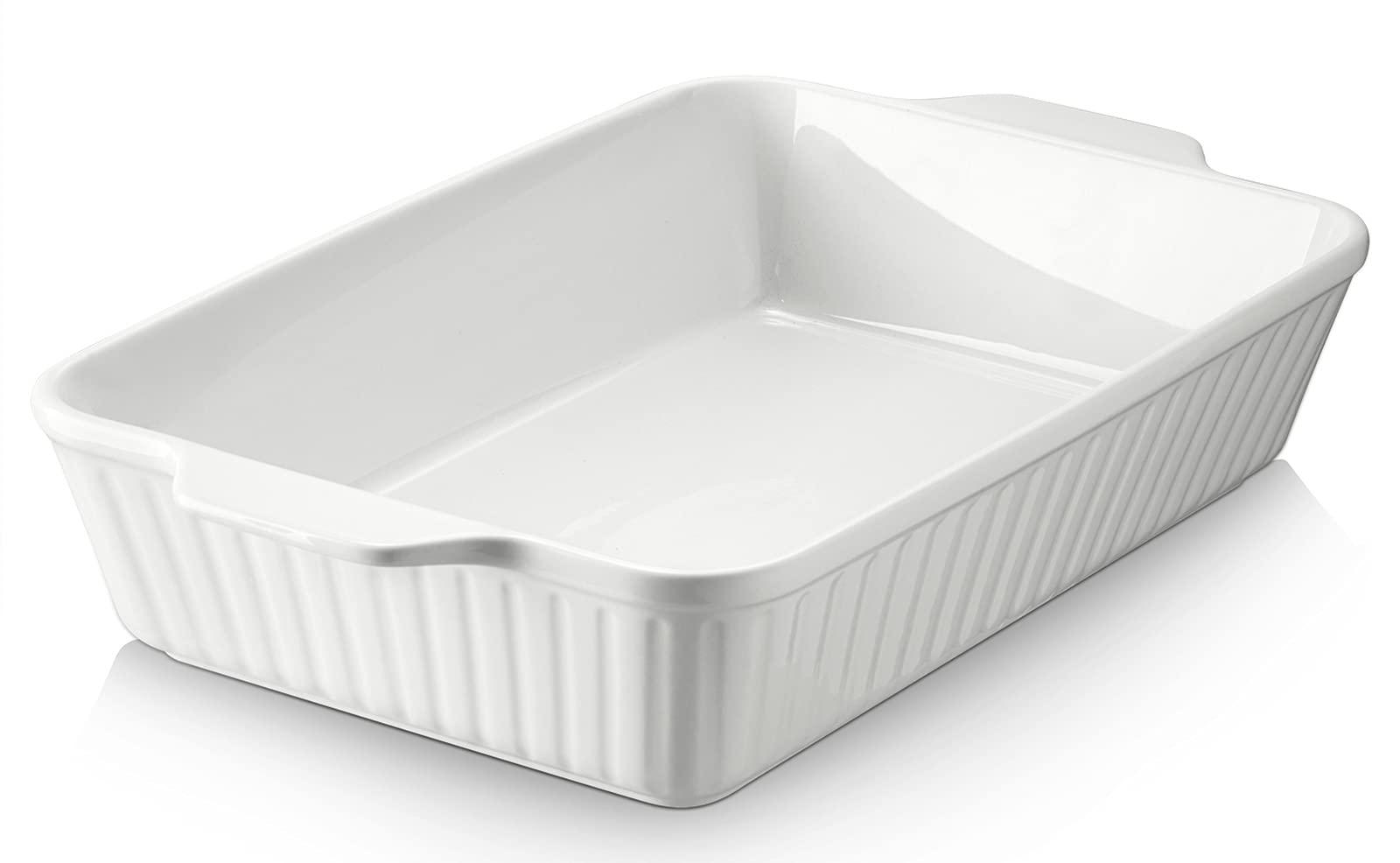 DOWAN Casserole Dish, 9x13 Ceramic Baking Dish, Large Lasagna Pan Deep for Oven, 4.2 Quarts Baking Pan with Handles, Oven Safe and Durable Bakeware for Lasagna, Home Decor Gifts, White - CookCave