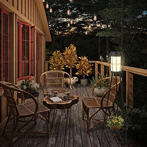 36" Metal Solar Floor Lamp, Solar Lantern with Plant Stand, Solar Light Outdoor Waterproof for Garden Yard Deck Porch Patio Decor - CookCave