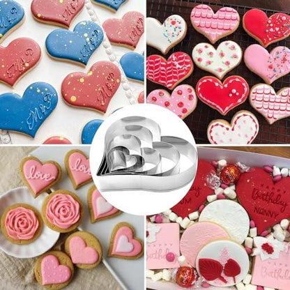 5PCS Large Heart Cookie Cutter 5" 3.78" 3.1" 2.35" 1.61" Heart Cookies Molds Stainless Steel Cutter Set for Mother's Day, Father's Day, Valentine's Day - CookCave