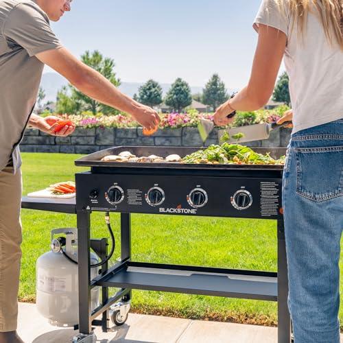 Blackstone 36 Inch Gas Griddle Cooking Station 4 Burner Flat Top Gas Grill Propane Fuelled Restaurant Grade Professional 36” Outdoor Griddle Station with Side Shelf (1554) - CookCave
