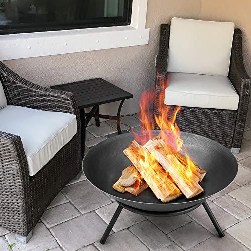 AMAGABELI GARDEN & HOME Fire Pit Outdoor Wood Burning Fire Bowl 22.6in with A Drain Hole Fireplace Extra Deep Large Round Outside Backyard Deck Camping Heavy Duty Metal Grate Rustproof - CookCave