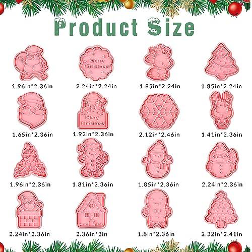 Jspupifip 16 Pack Christmas Cookie Cutter Set, 3D Cookie Cutters for Baking Pink DIY Press Cookie Stamps Molds for Kids Gingerbread Man, Christmas Tree, Snowman, Santa, Snowflake, Merry Christmas - CookCave