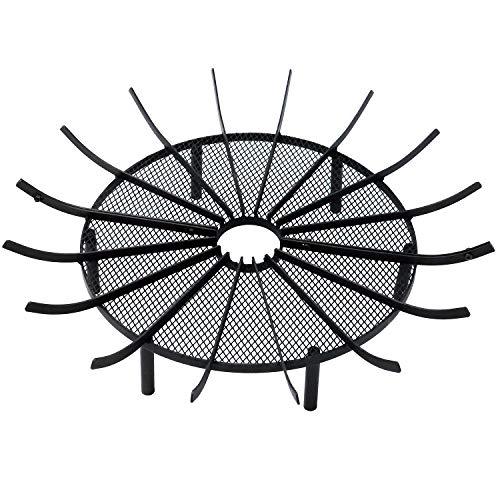 Aoodor Outdoor Fire Pit Grate Log Round 28" Kindling Tools Round Spider Wire Net Support Base Firewood Grates Complimentary Tongs Black Color - Garden Use - CookCave