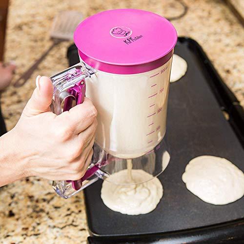 KPKitchen Pancake Batter Dispenser - Kitchen Must Have Tool for Perfect Pancakes, Cupcake, Waffle, Muffin Mix, Cake & Crepe - Easy Pour Baking Supplies for Griddle - Pancake Maker with Measuring Label - CookCave