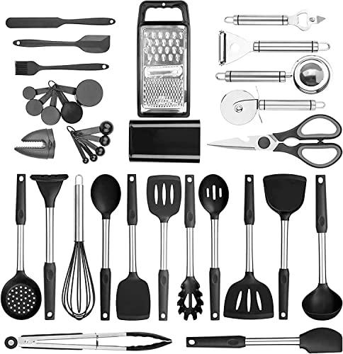 35 PCS Silicone kitchen Utensils set,Cooking Utensils set,Utensils,Kitchen Tool Set,Baking Set, Kitchen Set, Kitchen Gadgets,Kitchen Tools and Cookware Set with Holder.Stainless Steel - CookCave