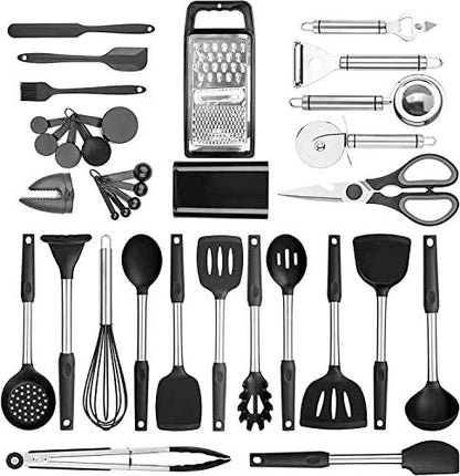 35 PCS Silicone kitchen Utensils set,Cooking Utensils set,Utensils,Kitchen Tool Set,Baking Set, Kitchen Set, Kitchen Gadgets,Kitchen Tools and Cookware Set with Holder.Stainless Steel - CookCave