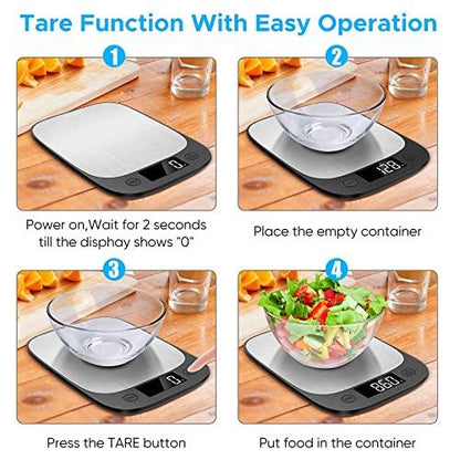 MPBEKING Digital Food Scale, Kitchen Scale Weight Grams and Oz for Weight Loss, Cooking, Baking 3g/0.1oz High Precise Multifunction Scales 304 Stainless Steel with Backlit LCD Display - CookCave