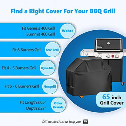 HomWanna Grill Cover 65 Inch - Superior BBQ Cover for Weber Genesis 400 and Summit 400 Series Gas Grill - 600D Outdoor Barbecue Cover for Weber 4 Burner Genesis ii E325s, E410 and Summit E470, S420 - CookCave