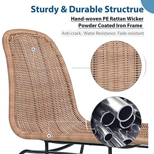 JOIVI Outdoor Wicker Chairs Set of 2, Patio Dining Rattan Armless Chairs with Curved Back for Outside Lawn, Garden, Backyard, Beige Rattan - CookCave