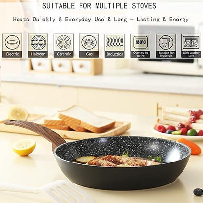 Vkoocy Pots and Pans Set Non Stick, Ceramic Cookware Set Kitchen Cooking Sets Induction Granite Pot and Pan w/Frying Pans, Saucepans, Casserole, Non-Toxic, PTFE/PFOA/PFOS-Free, Black - CookCave