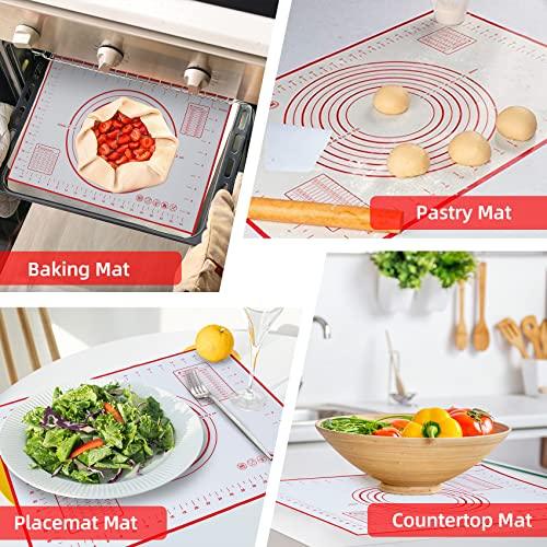 Silicone Pastry Mat 2 Pack Non Stick Baking Mat with Measuremenst 16" x 12" Small Non Slip Silicone Baking Mat for Fondant/Rolling Dough/Pie Crust/Cookies/Pizza/Bread BPA Free Kneading Mat - CookCave