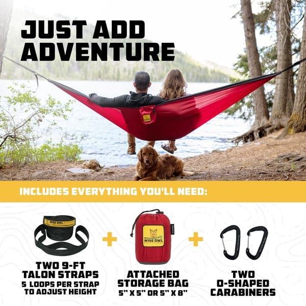 Wise Owl Outfitters Camping Hammock - Camping Essentials, Portable Hammock w/Tree Straps, Single or Double Hammock for Outside, Hiking, and Travel - CookCave