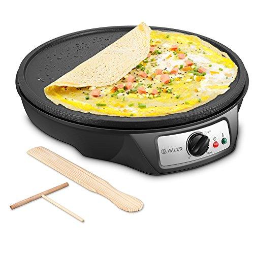 Electric Crepe Maker, iSiLER Nonstick Pancake Maker Griddle, 12 inches Crepe Pan with Spreader & Spatula, Temperature Control for Roti, Tortilla, Eggs - CookCave