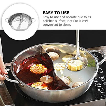 Ciieeo Hot Pot with Divider Stainless Steel Shabu Shabu Pot Chinese Induction Hot Plate Cookware Ramen Cooker Two-flavor Soup Pot Kitchen Dual Sided Stock Pot Silver 28cm - CookCave