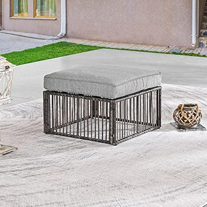 LOKATSE Home Patio Footstool Outdoor Ottoman with Soft Thick Cushion for Garden Yard Deck Poolside, Gray - CookCave