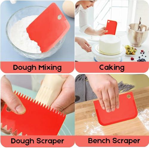 Cake Scraper Cake Decorating Comb - SURDOCA Cake Scraper Smoother, Flexible Plastic Dough Scraper For Bread Making,Reusable Pastry Pizza Dough Cutter Tool For Baking Cake Edge Stripe Decorating Red - CookCave