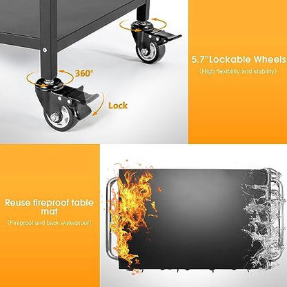 Outdoor Grill Table with Storage for Patio,Double-Shelf Movable Kitchen Cart Island Table on Wheels,20" x 30" Multifunctional Commercial Kitchen BBQ Food Prep Worktable for Grill (Double Layer Black) - CookCave
