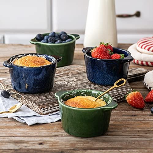 Creme Brulee Ramekins Ceramic Bowls - VICRAYS Mini Custard Cups 8 oz oven Safe Bowls Souffle Dishes for Baking Individual Casserole Dipping Sauce Pioneer Woman Bakeware Set of 6, Green - CookCave