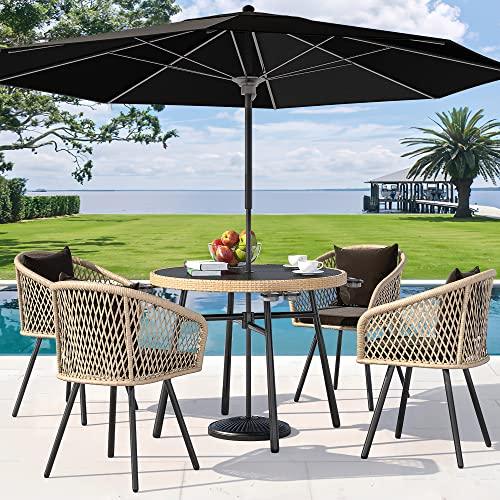 YITAHOME 5-Piece Outdoor Patio Furniture Dining Set, All-Weather Rattan Conversation Set with Soft Cushions and Glass Top Dining Table for Backyard Deck (Light Brown + Black) - CookCave