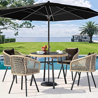 YITAHOME 5-Piece Outdoor Patio Furniture Dining Set, All-Weather Rattan Conversation Set with Soft Cushions and Glass Top Dining Table for Backyard Deck (Light Brown + Black) - CookCave