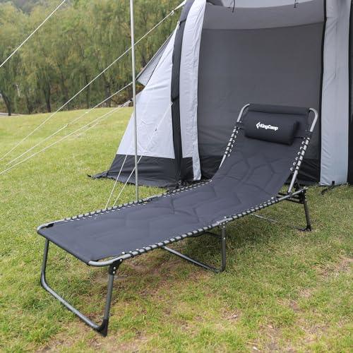 KingCamp Oversize Padded Folding Chaise Lounge Chair for Outdoor, Patio, Beach,Lawn, Sunbathing, Tanning, Pool, Lay Flat Heavy-Duty Adjustable Reclining Chairs with Pillow, Pocket, Support 330lb - CookCave