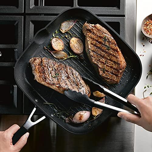 KitchenAid Hard Anodized Nonstick Square Grill Pan/Griddle with Pour Spouts, 11.25 Inch, Onyx Black - CookCave