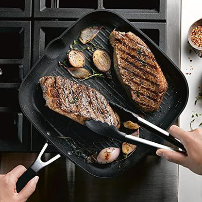 KitchenAid Hard Anodized Nonstick Square Grill Pan/Griddle with Pour Spouts, 11.25 Inch, Onyx Black - CookCave