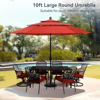 PHI VILLA 10ft Patio Umbrella Outdoor 3 Tier Vented Market Table Umbrella with 1.5" Umbrella Pole and 8 Sturdy Ribs, (Orange Red) - CookCave