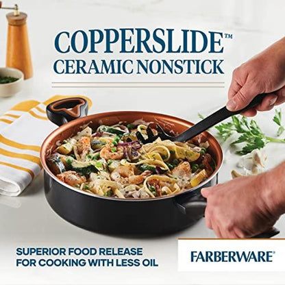 Farberware Glide Ceramic Nonstick Saute Pan / Frying Pan / Fry Pan with Lid and Helper Handle - 4 Quart, Black - CookCave