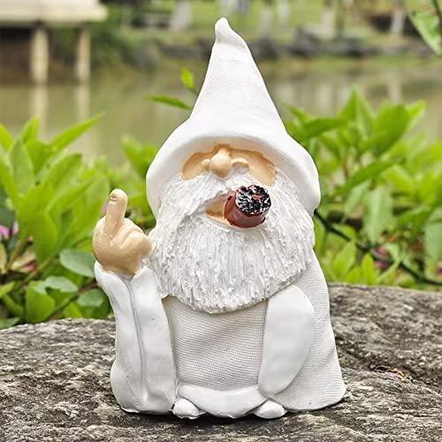 Middle Finger Figurine Ornaments, Funny Garden Gnomes Outdoor Statues 5.9 Inch Naughty Smoking Wizard Dwarf Sculpture Decoration for Lawn Patio Outside Yard Decor Housewarming Valentine's Day Gift - CookCave