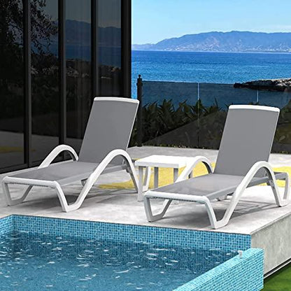 Domi Patio Chaise Lounge Chair Set of 3,Outdoor Aluminum Polypropylene Sunbathing Chair with Adjustable Backrest,Arm,Side Table,for Beach,Yard,Balcony,Poolside(2 Gray Chairs W/Table) - CookCave