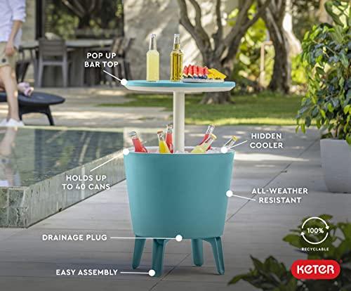 Keter Modern Cool Bar Outdoor Patio Furniture and Hot Tub Side Table with 7.5 Gallon Beer and Wine Cooler, Teal - CookCave