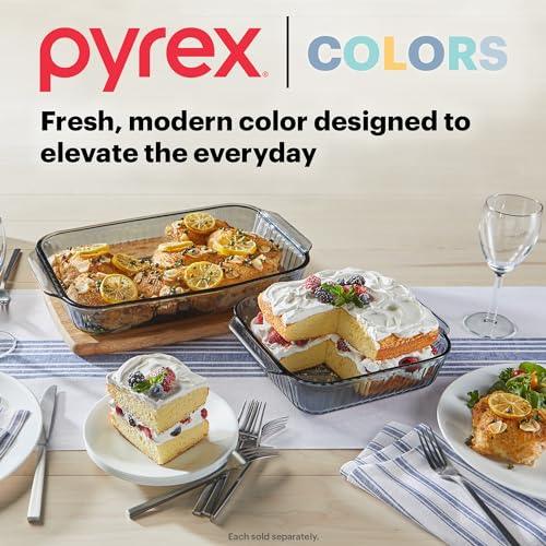 Pyrex Sculpted Tinted (8x8) Glass Baking Dish with BPA-Free Lid, Oblong Bakeware Glass Pan For Casserole & Lasagna, Dishwasher, Freezer, Microwave and Pre-Heated Oven Safe, Smoke - CookCave