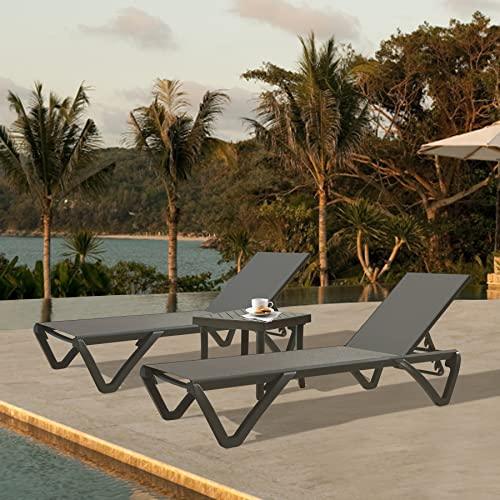 Domi Pool Lounge Chairs, Aluminum Patio Chaise Lounge with Side Table, 5 Position Adjustable Backrest and Wheels, All Weather Outdoor Lounge Chairs for Beach, Yard, Balcony, Poolside, Gray - CookCave