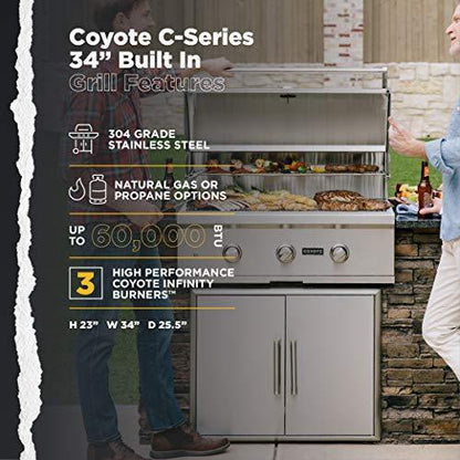 Coyote C-Series 34-Inch 3-Burner, Built-in Natural Gas Grill - C2C34NG - CookCave