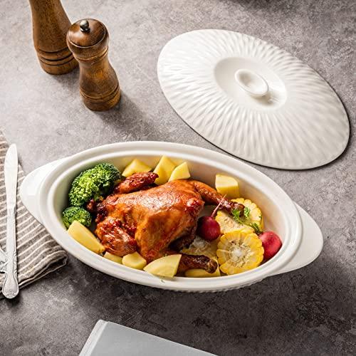 Ceramic Casserole Dish with Lid Oven Safe, 1.26 Quart Covered Oval Casserole Dish Set, 14x7.5 Baking Dish with Lid for Casseroles, Lasagna Pans Casserole Cookware Set - CookCave